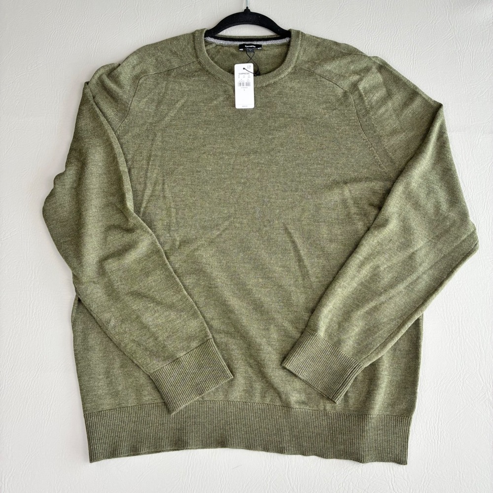 Express Mens Merino Wool Crew Neck Sweater Dark Green L NWT 01776793